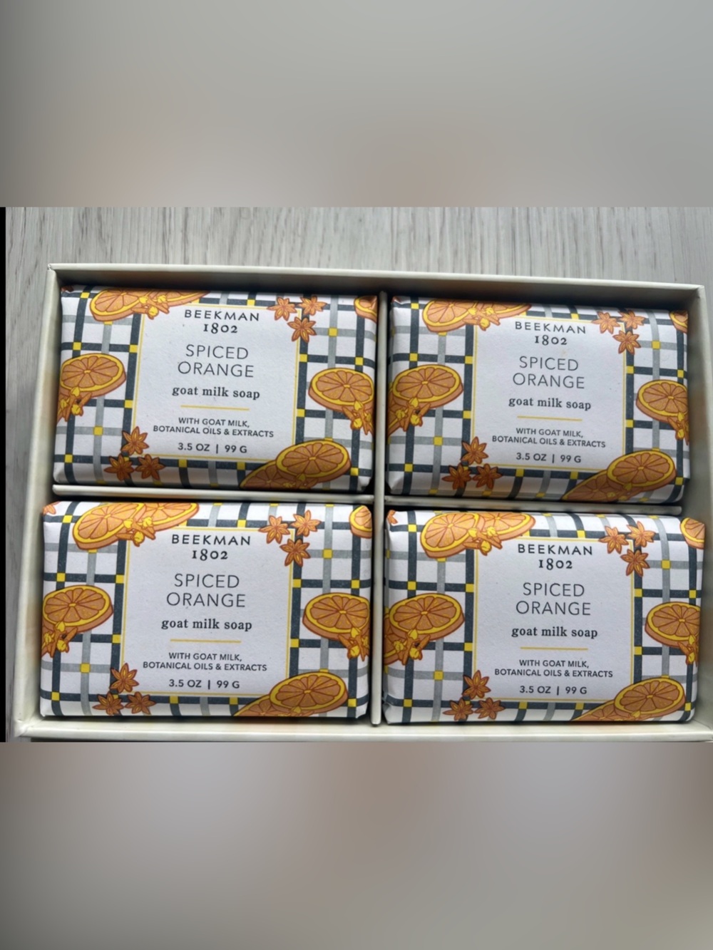 NEW Beekman 1802 Spiced Orange Goat Milk Soap 4 Bar Set 3.5 oz NIB